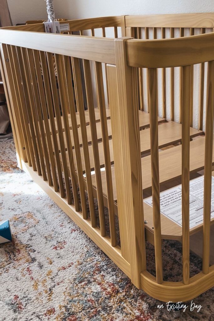 Wooden baby crib.